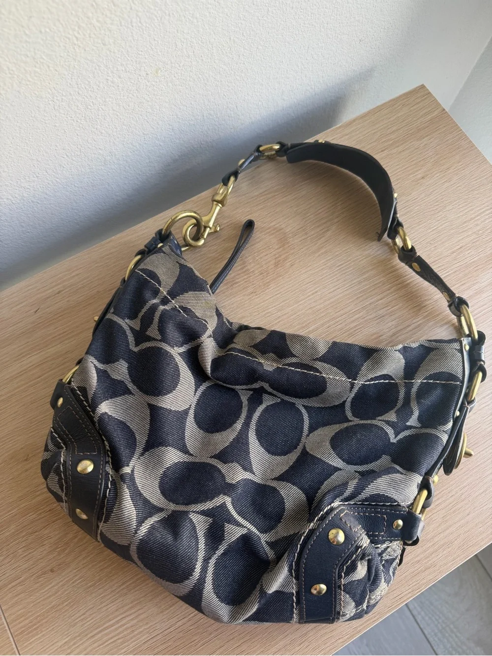Coach Signature Canvas Shoulder Bag in Black and Khaki